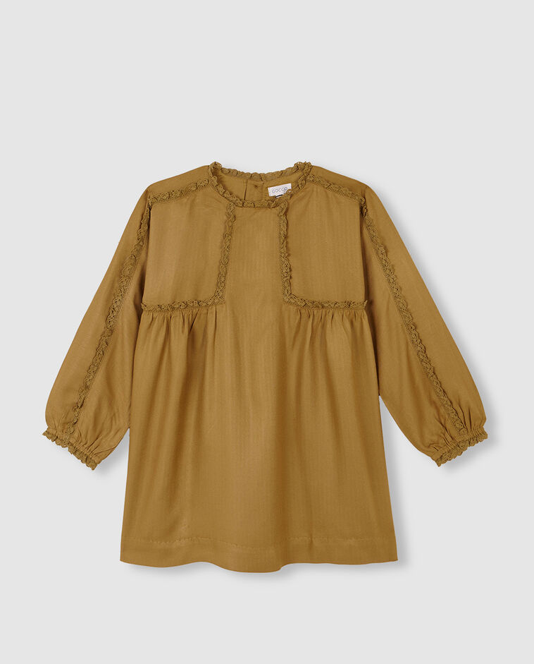 Vestido amarelo com al&ccedil;as bordadas menina