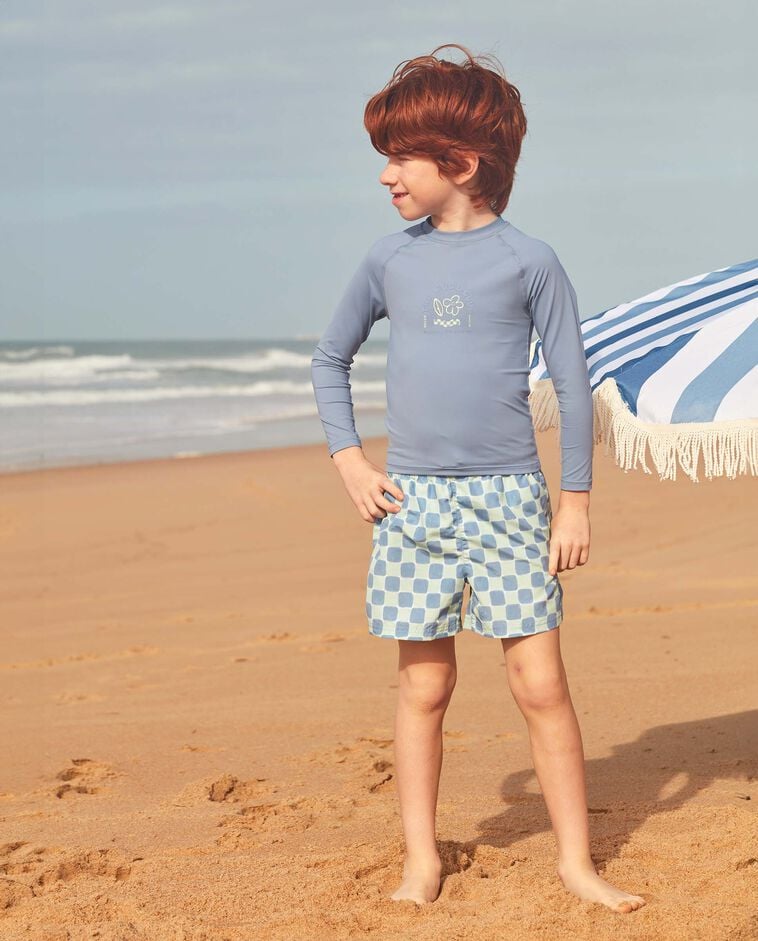 Maillot de bain imprim&eacute; &agrave; carreaux bleu