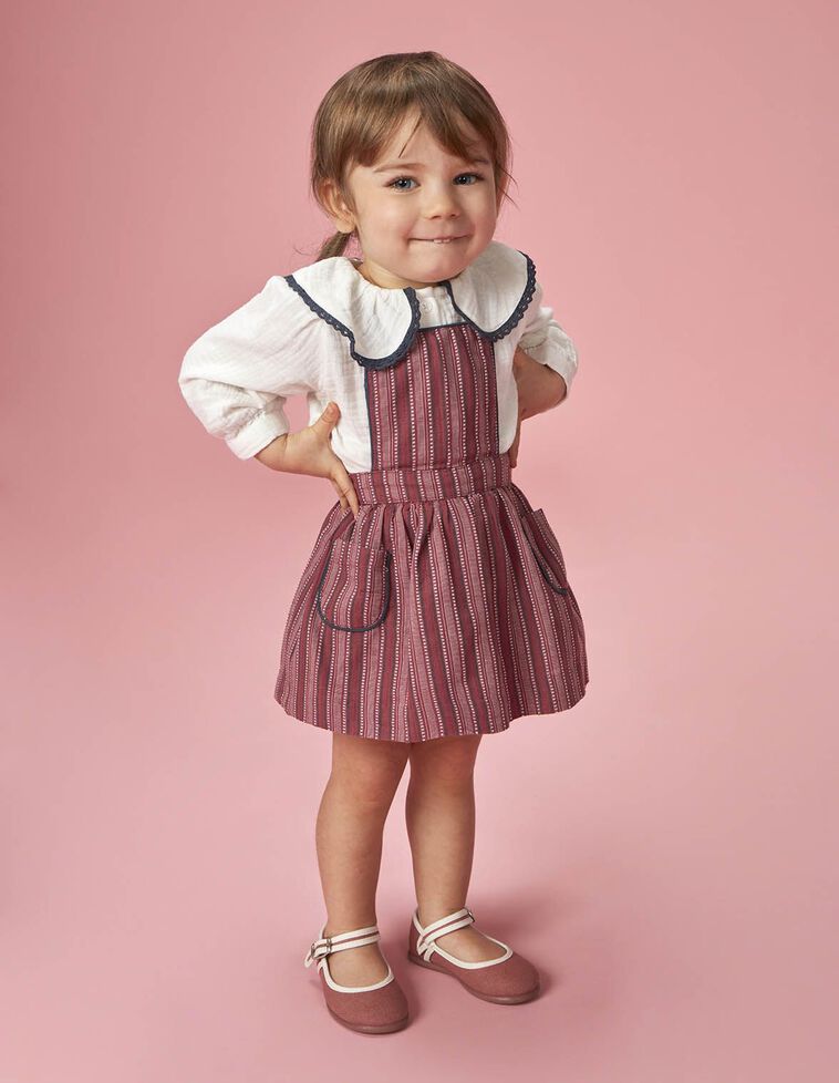 Tablier rayé rose