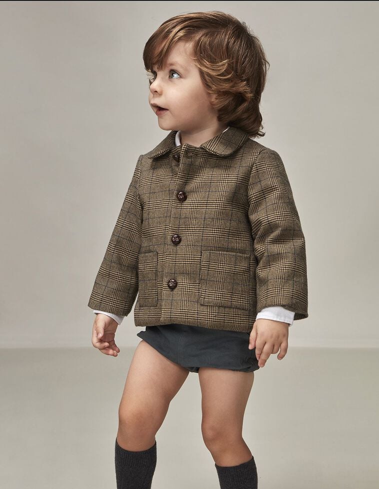 Manteau Carreaux Gris Fonc&eacute;