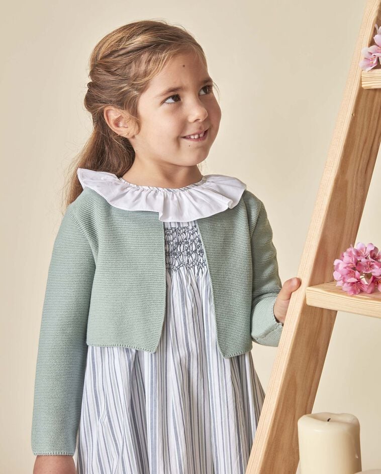 Veste courte en point mousse bleu-vert