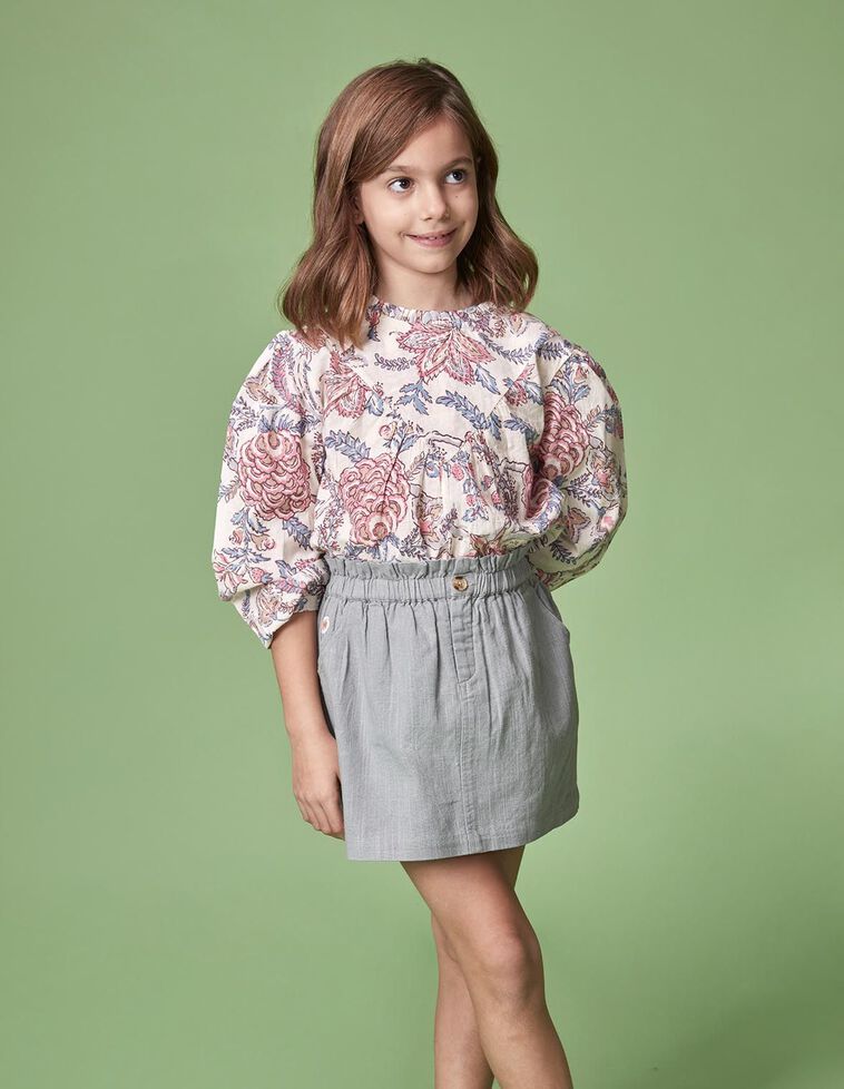 Blouse blanche imprimée à manches longues
