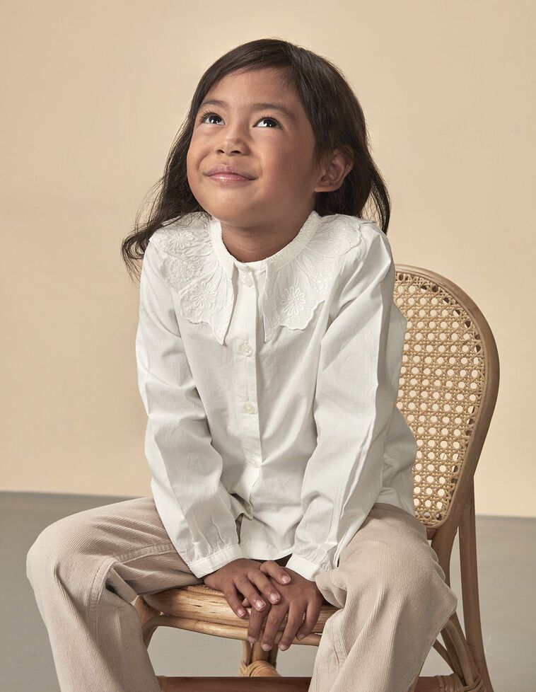 Camisa Colarinho Bordado Branco Sujo