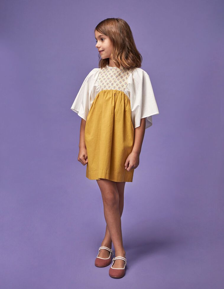 Robe empiècement imprimé jaune