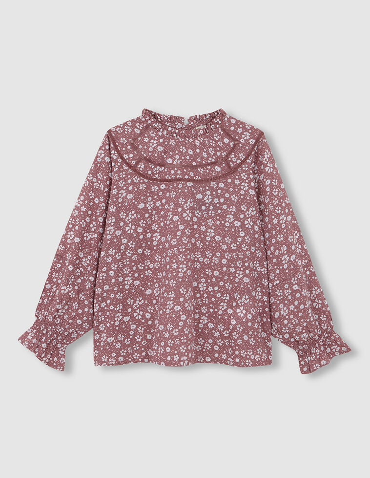 Blouse à manches longues imprimée fleurs violettes Blouse à manches longues imprimée fleurs violettes