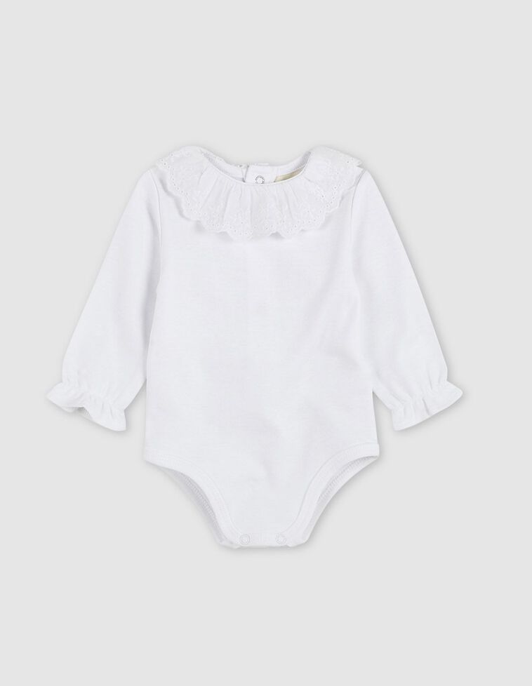Body con scollo a righe ricamato