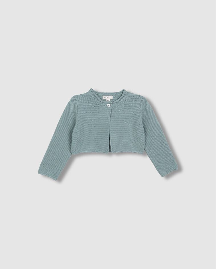 Veste courte en point mousse bleu-vert