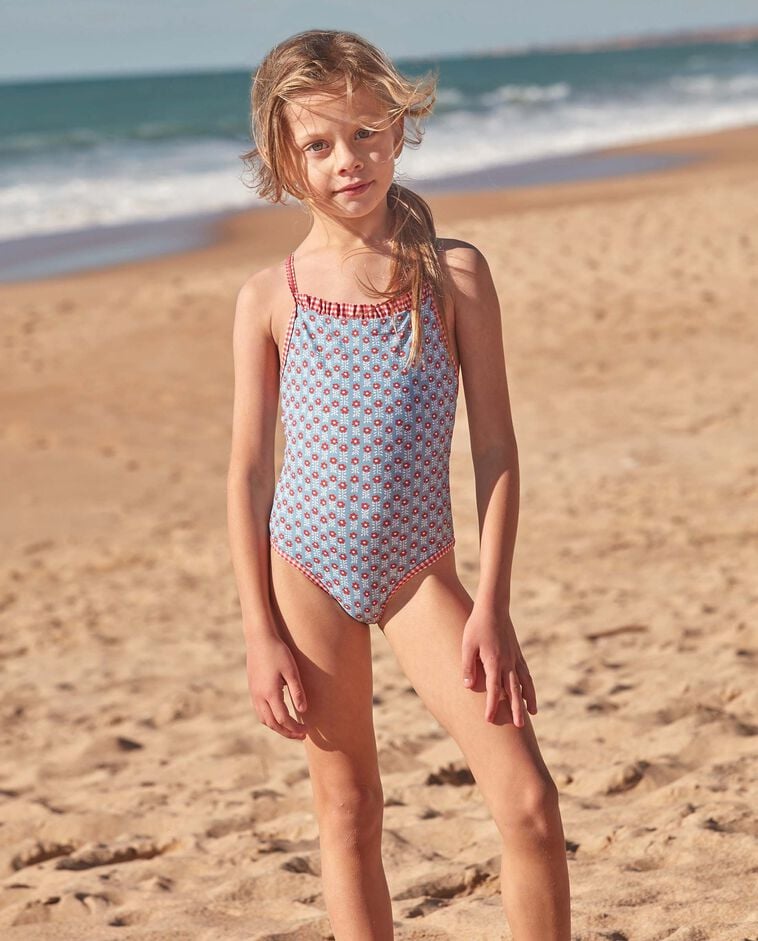 Maillot de bain &agrave; double imprim&eacute; bleu clair