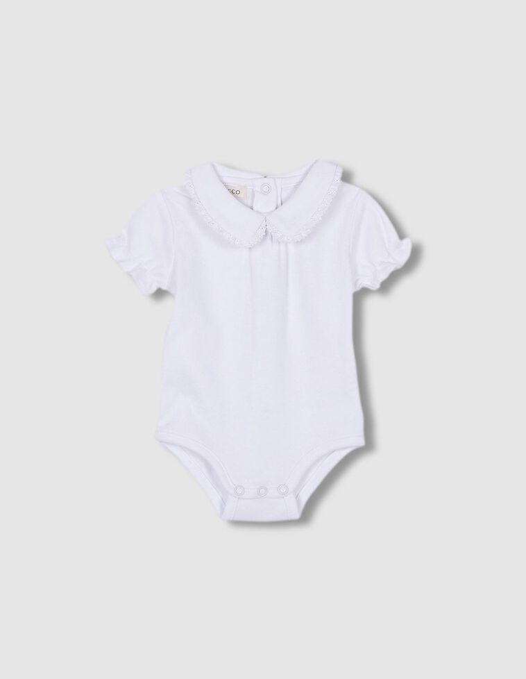 Body con collo baby e strisce ricamate color bianco