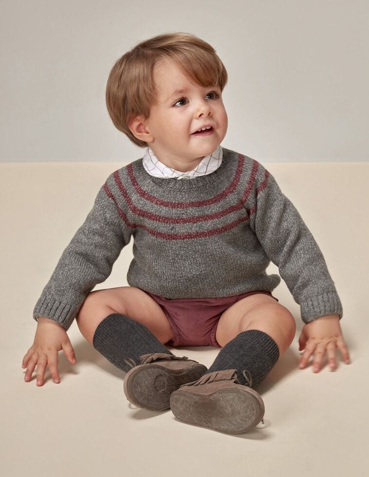 Pull Rayures  Gris Moyen M&eacute;lang&eacute;