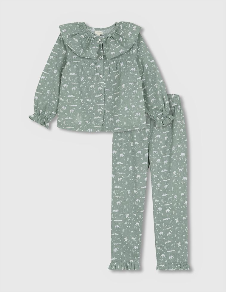 Pijama estampado c/ folhos na gola