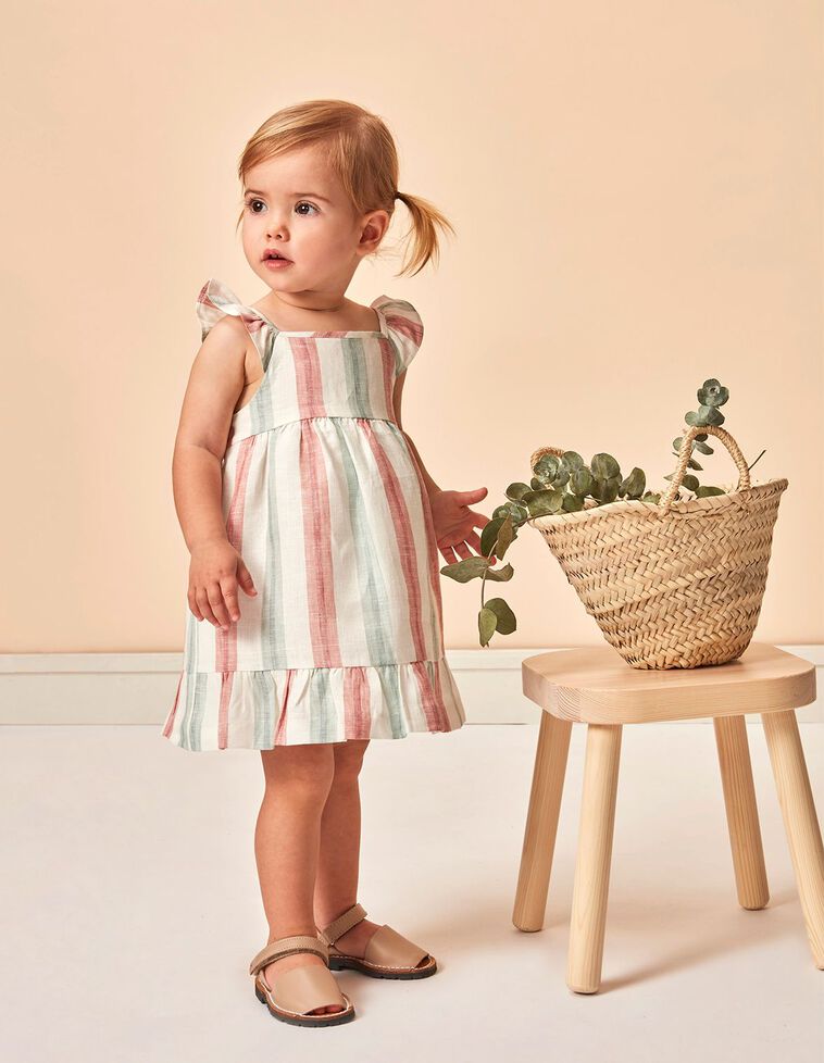 Vestito in lino a righe multicolore