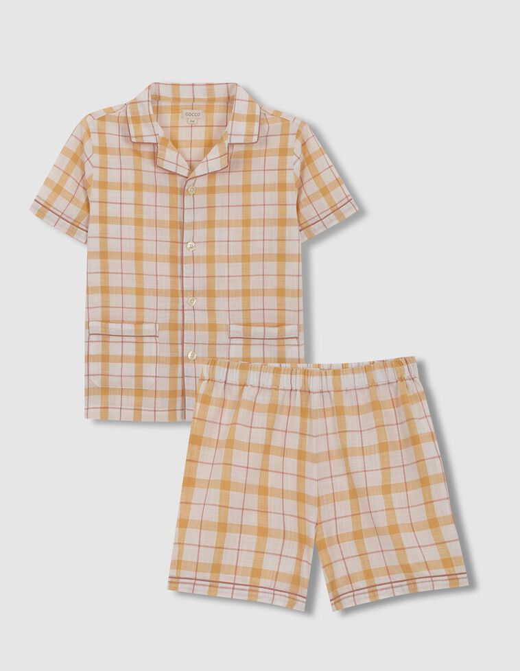 Pijama de manga curta de xadrez amarelo