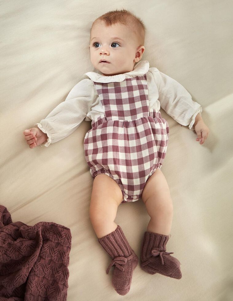 Macacão curto xadrez vichy roxo