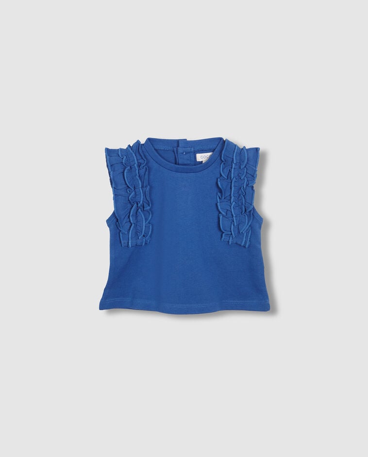 T-shirt &agrave; triple volant bleu