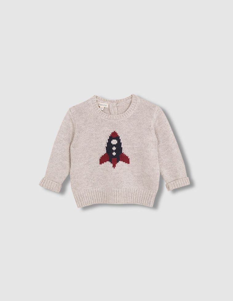Pull intarsia fusée couleur pierre