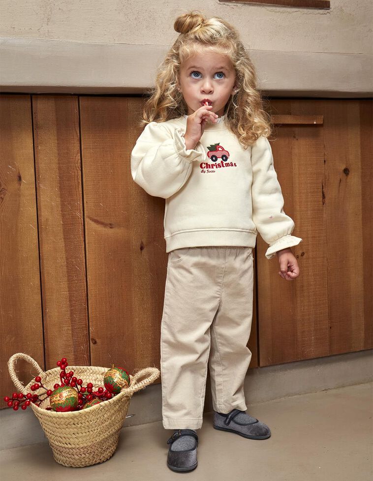 Pantalon long en velours côtelé pierre