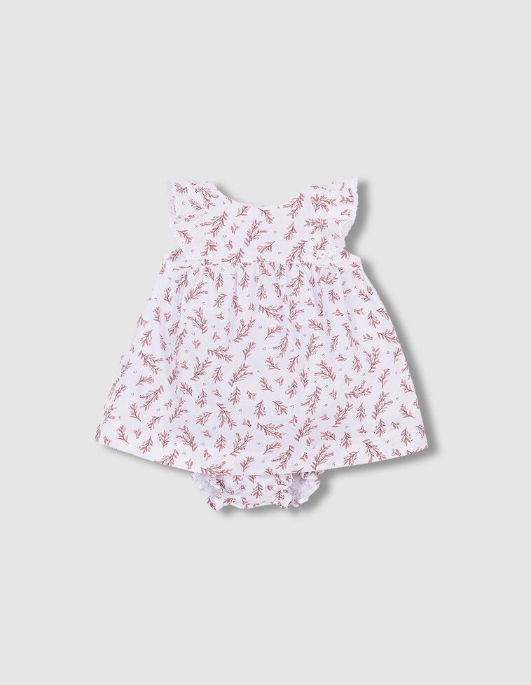 Vestido com estampado de folhinhas  branca