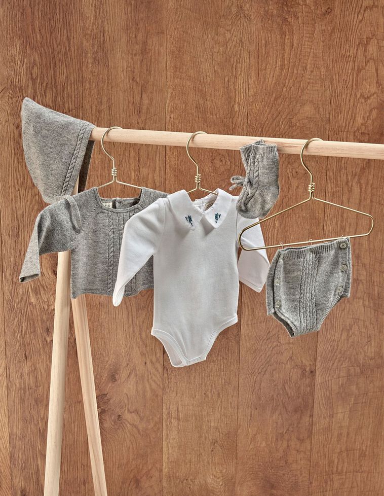 Maglione Manica Raglan Con Trecce Sul Petto Grigio Medio Melange