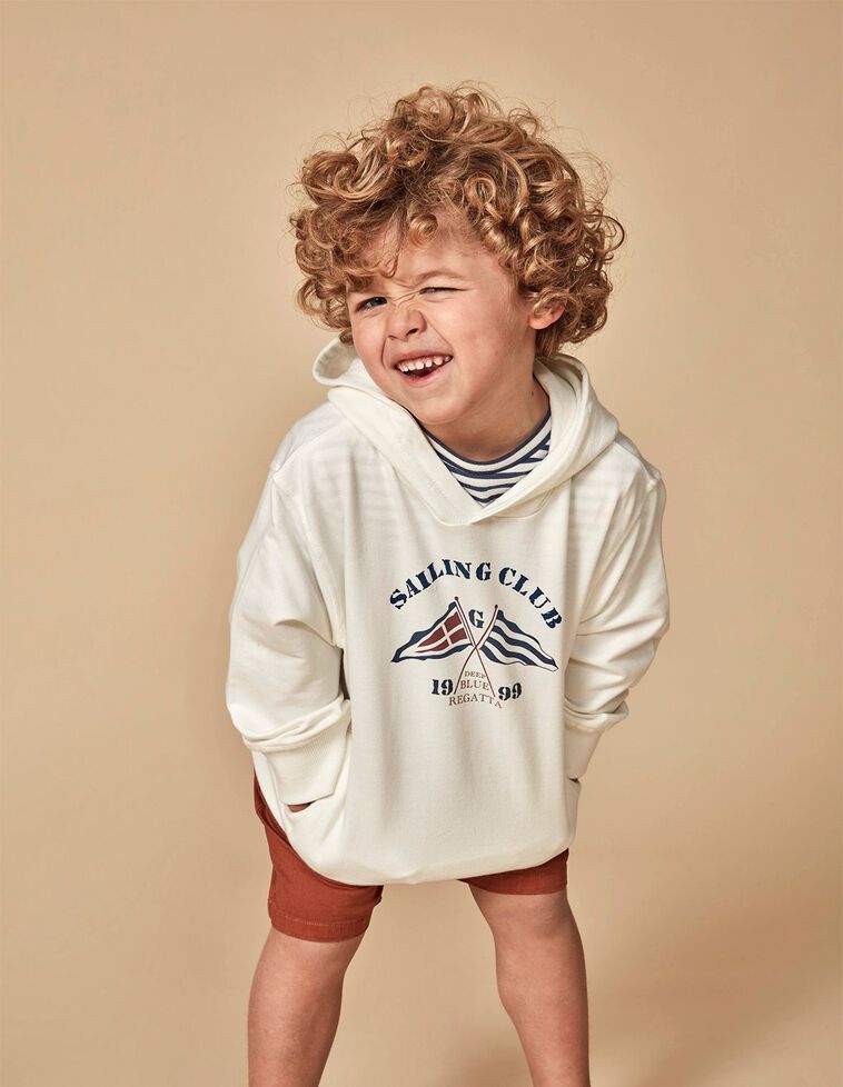 Sweat-shirt com capuz  cru com estampado  esbranquiçada