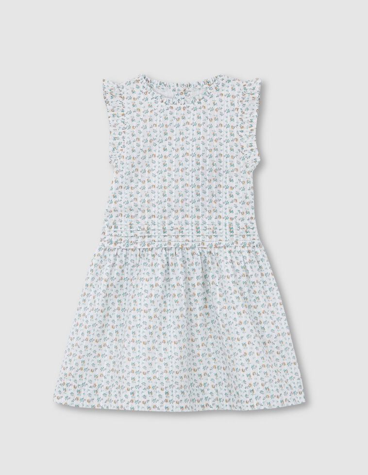 Vestido com estampado de flores e folho nas costuras e na gola