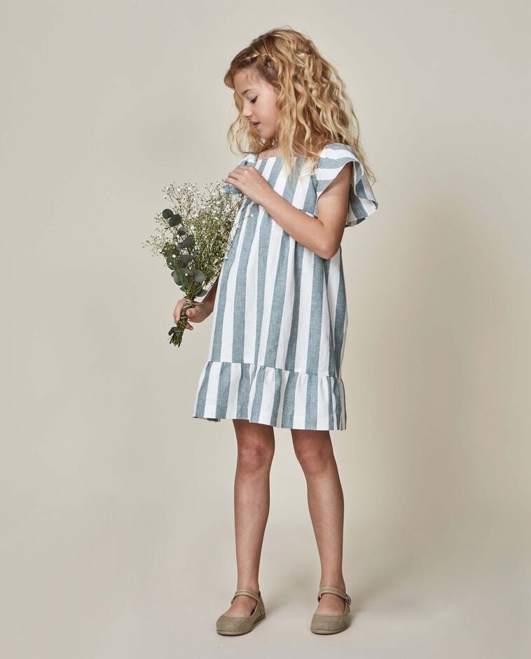Robe en lin &agrave; rayures vertes