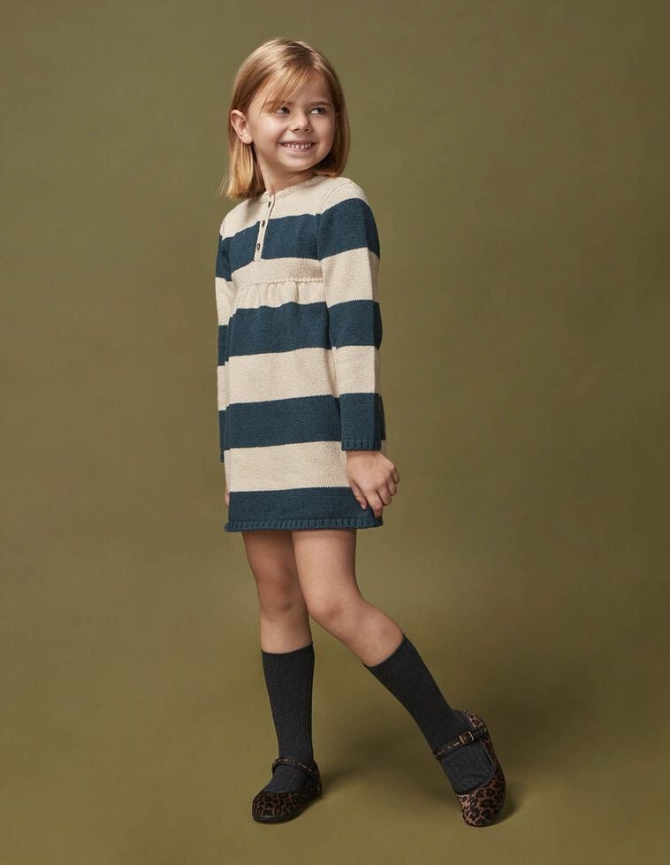 Robe polo à rayures en maille de laine verte