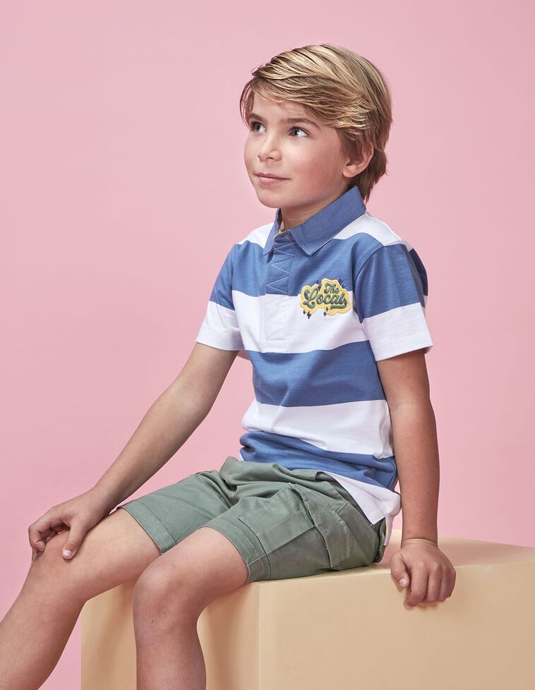 Pólo de riscas estampado the locals branco