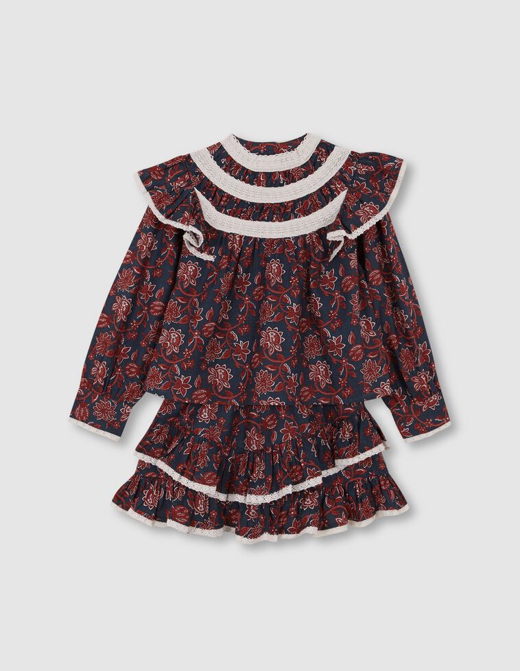 Robe imprimée à fleurs avec volants vert pétrole