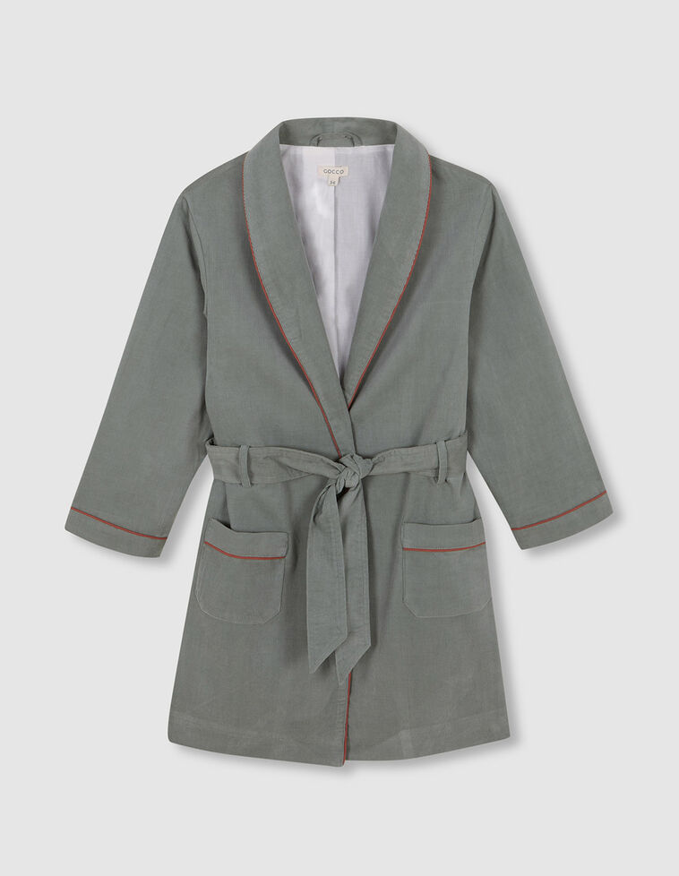 Robe de chambre en micro-corduroy avec bordure contrastée verte