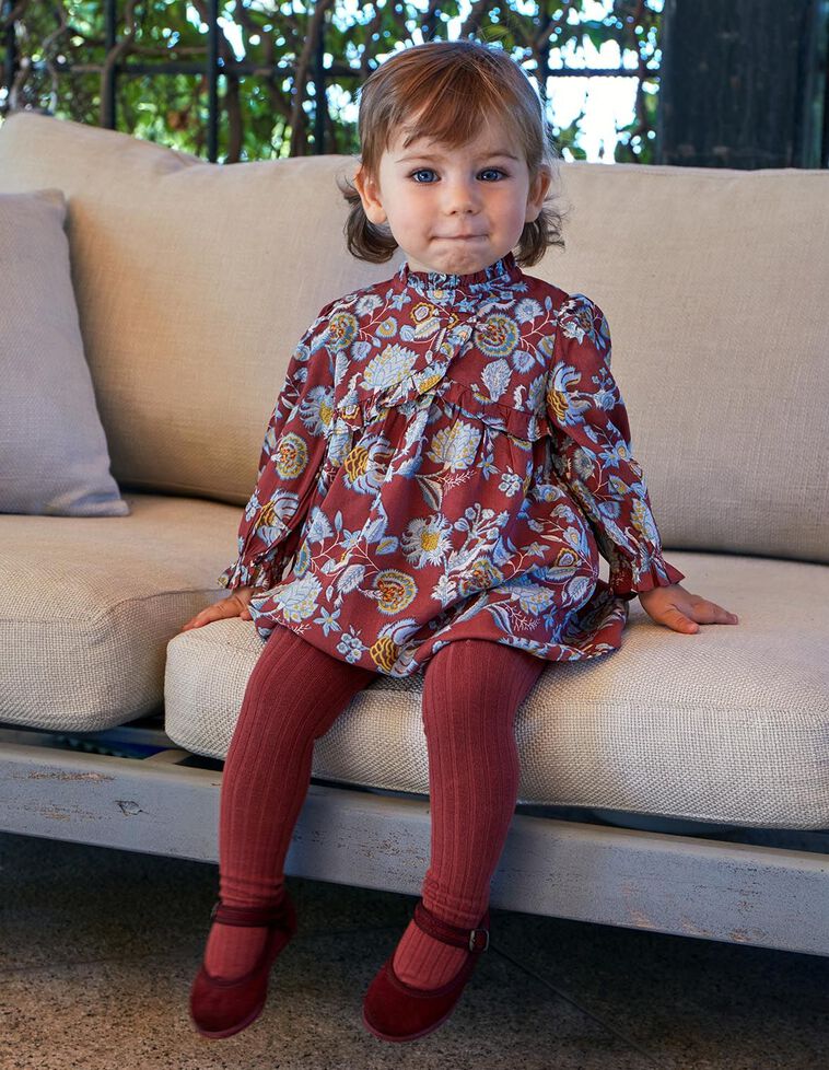 Robe imprimée avec smocks au col orange