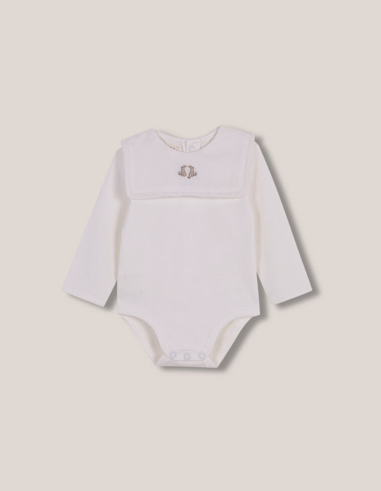 Body Gola Bordado  Branco Sujo