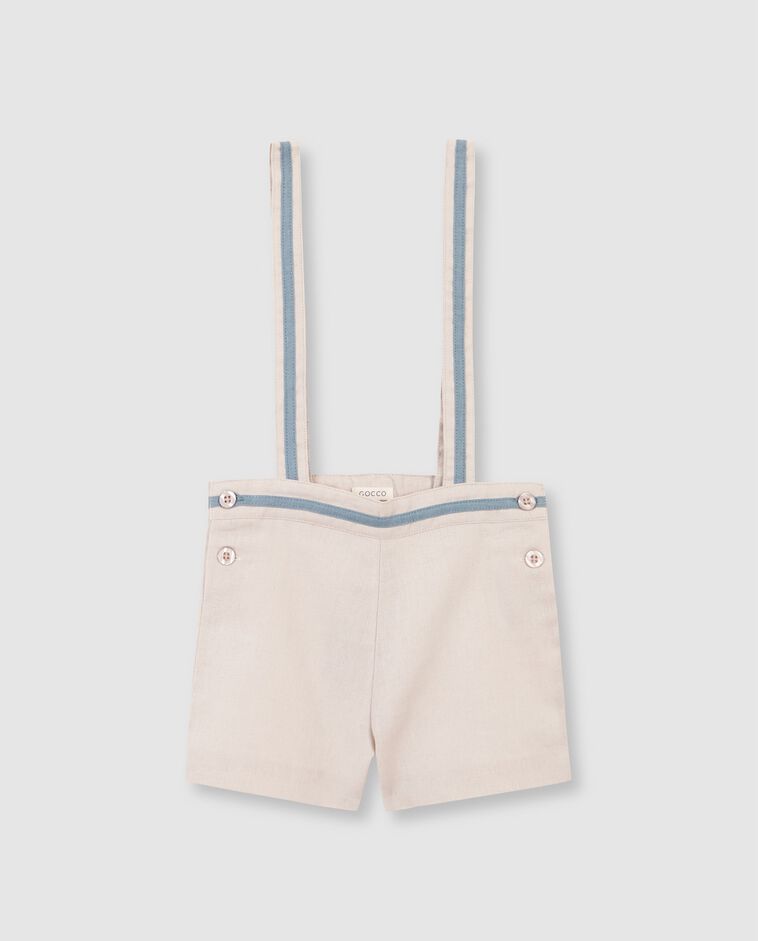 Pantacourt en lin &agrave; bretelles coloris pierre