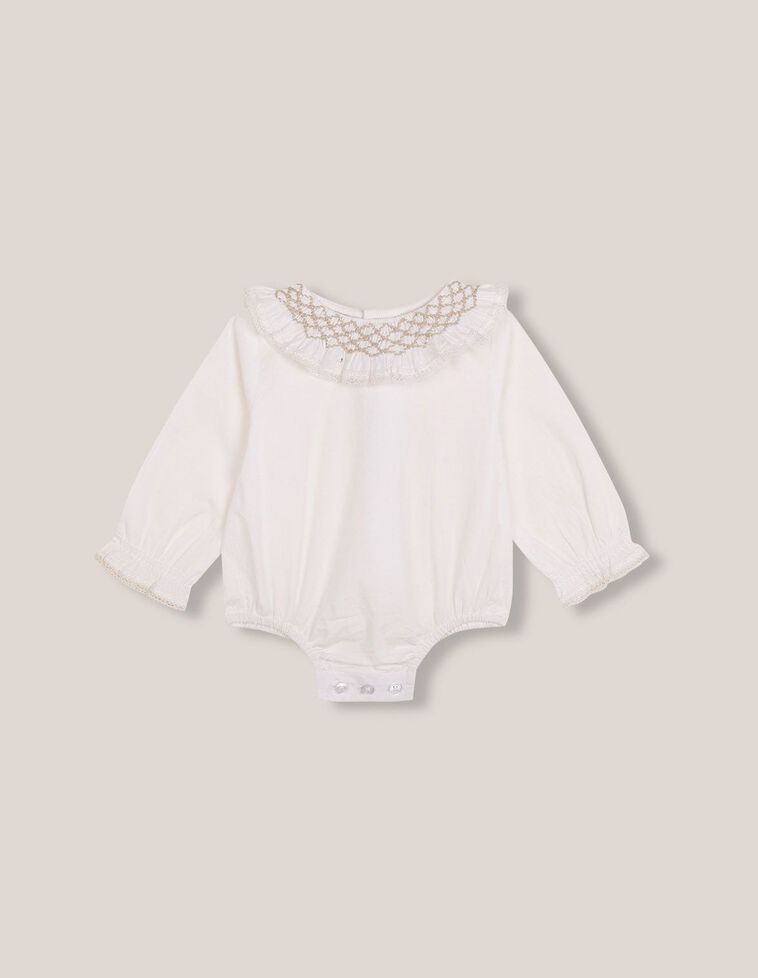 Chemise body à col smock blanc