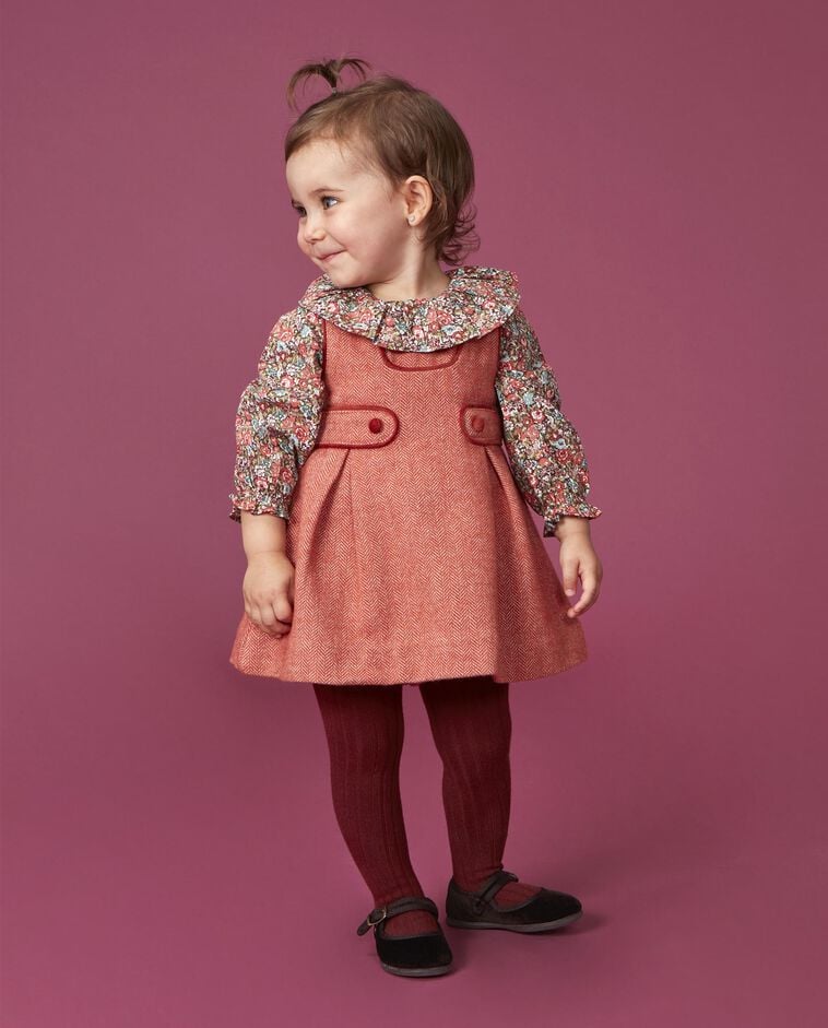 Robe chasuble orange chevrons avec d&eacute;tails velours b&eacute;b&eacute;