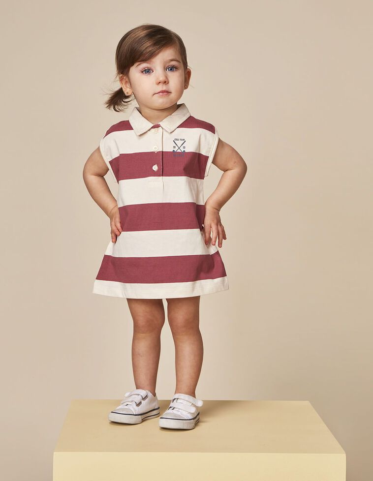 Robe polo rayée rose