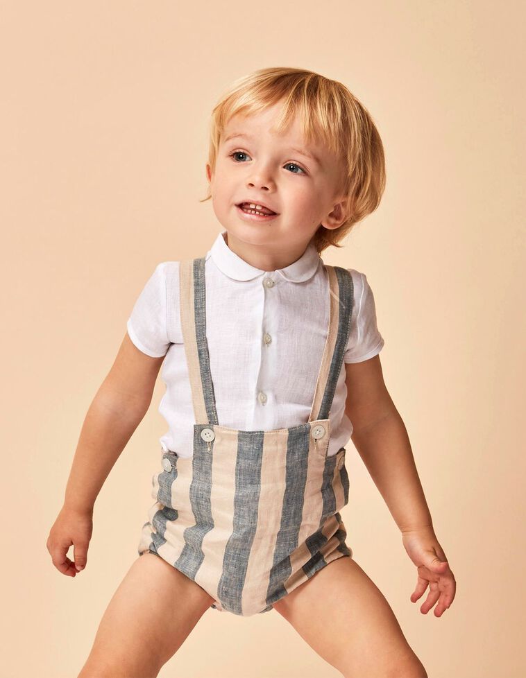 Bloomer in lino a righe color blu e sabbia