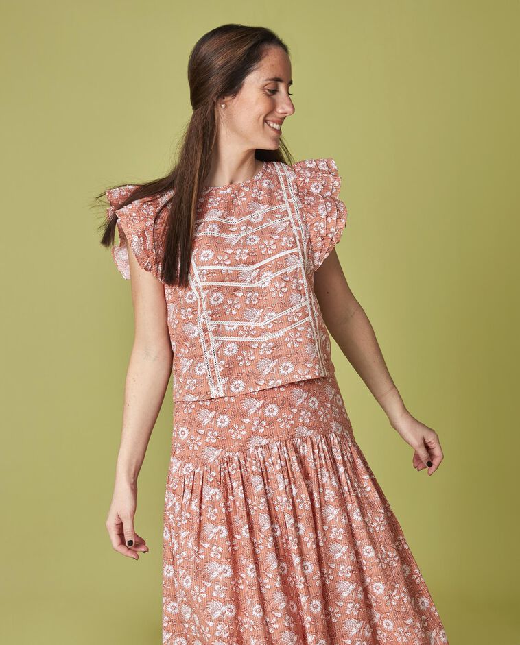 Blouse m&egrave;re &agrave; fleurs indiennes rose