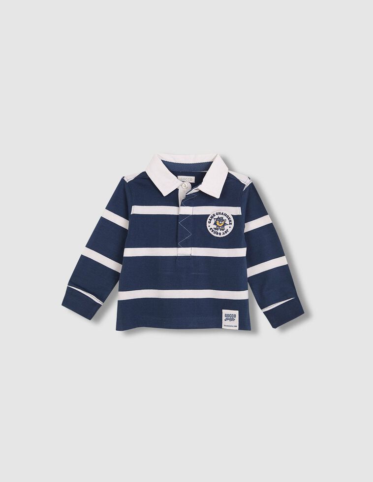 Polo rayé avec patch graphique bleu