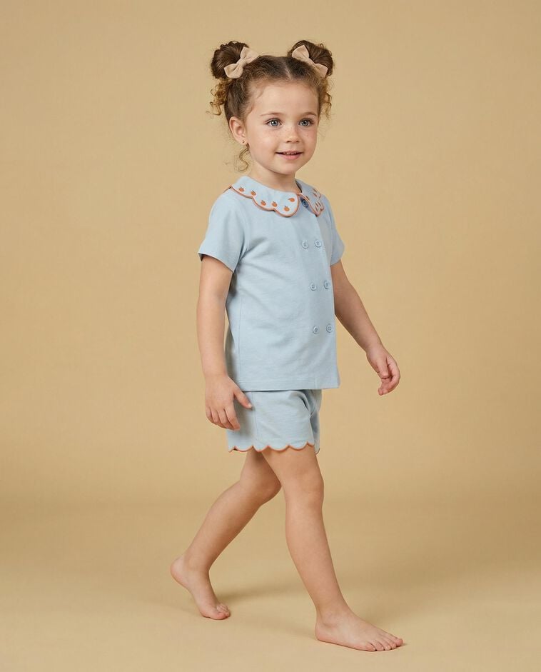 Pijama laranjas azul claro