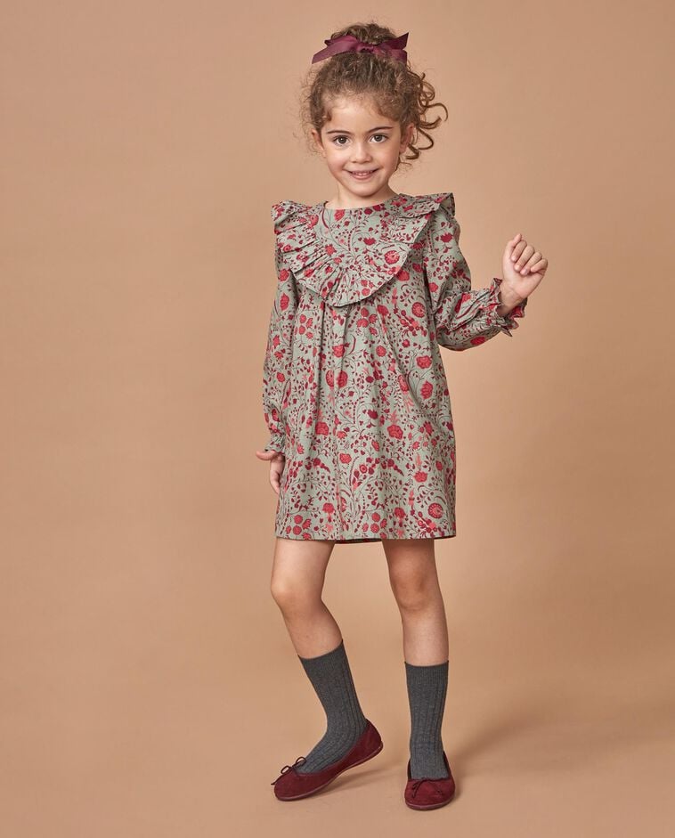 Vestido verde estampado de flores menina
