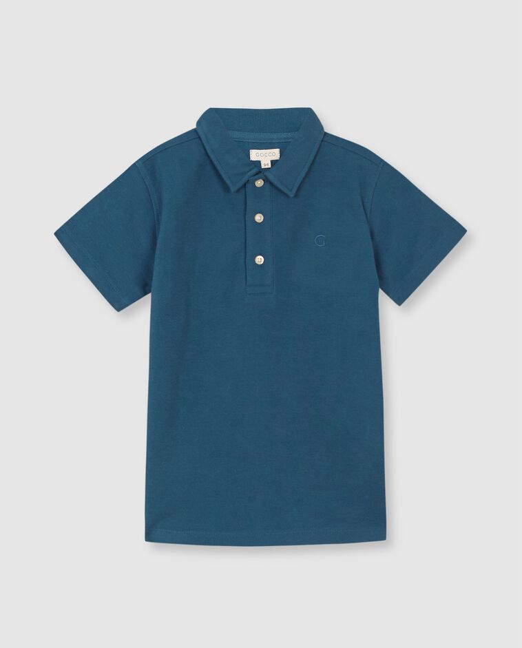 Polo basique en piqu&eacute; bleu
