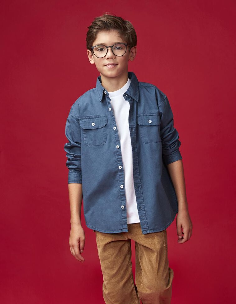 Chemise à poches bleue