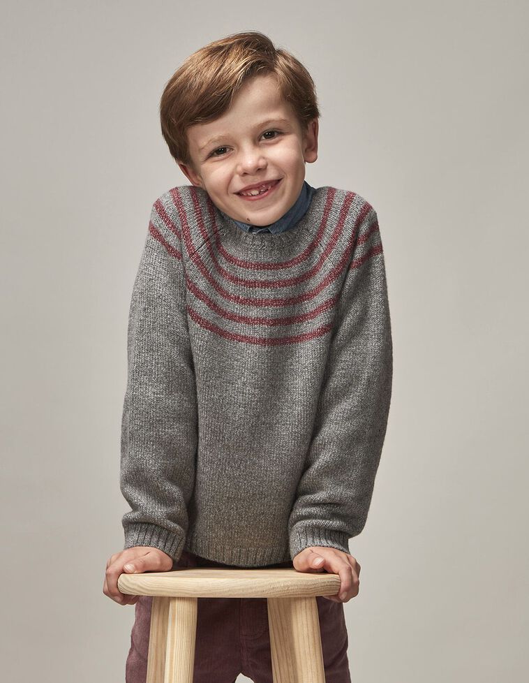 Maglione Con Righe Grigio Medio Melange