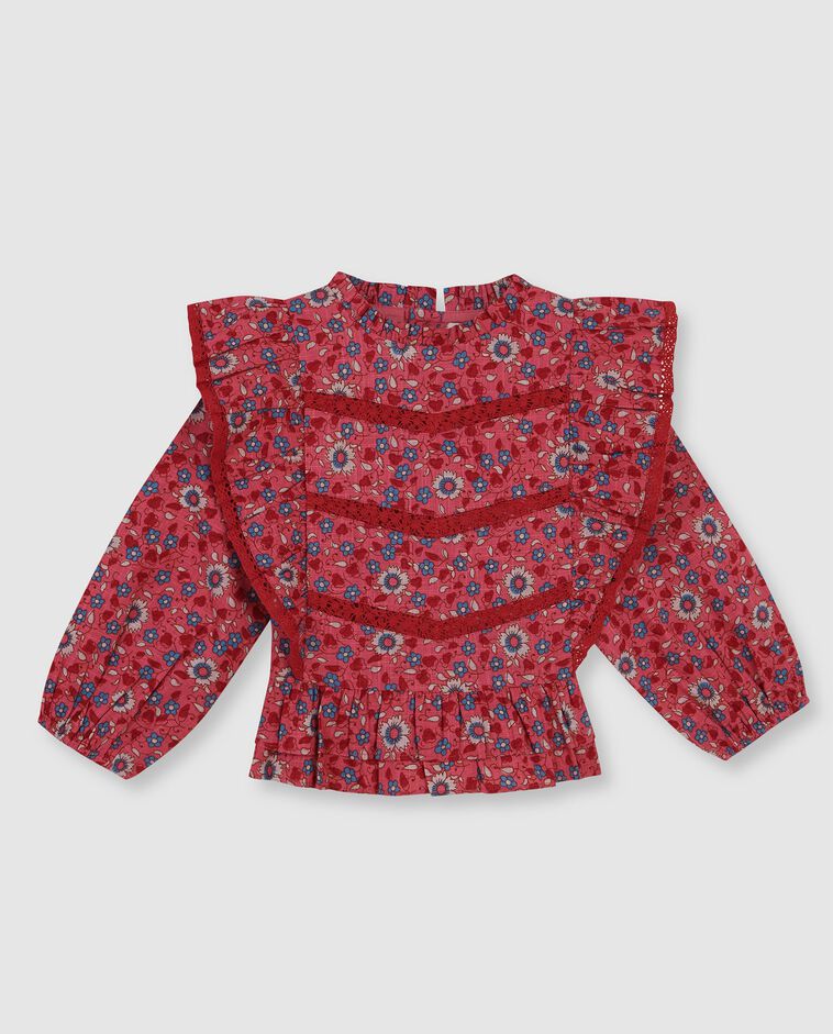 Chemise imprim&eacute;e fleurs avec liens corail