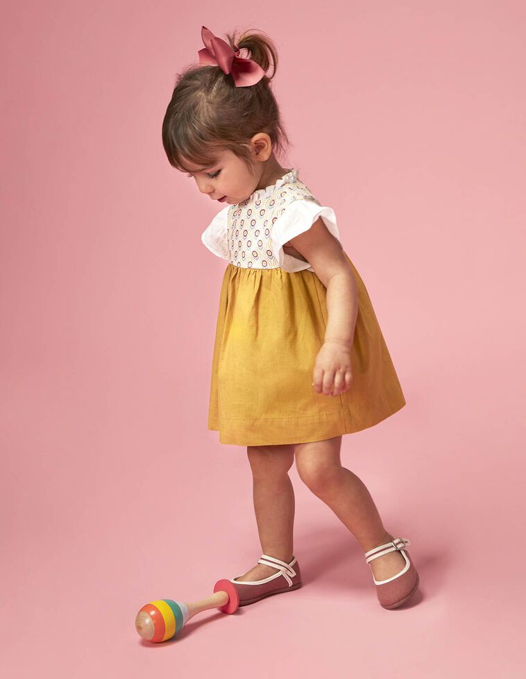 Robe empiècement imprimé jaune