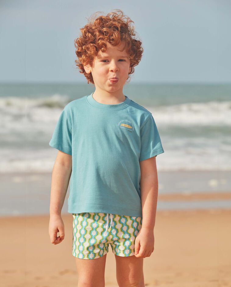 Maillot de bain imprim&eacute; g&eacute;om&eacute;trique bleu-vert