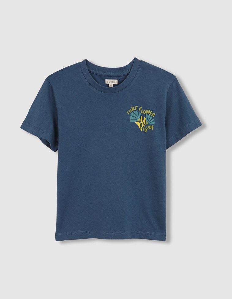 T-shirt bleu fleur de surf manches courtes