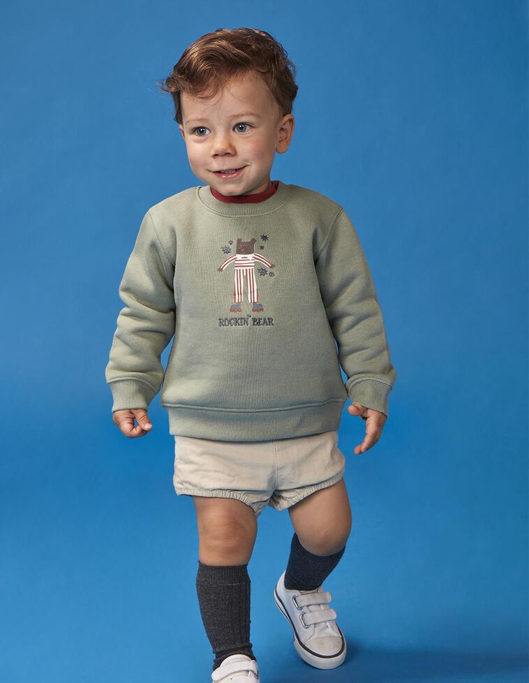 Sweat-shirt imprimé ours vert