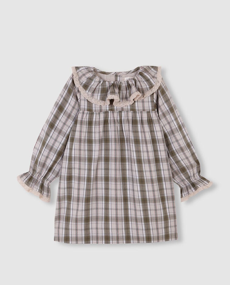 Vestido cor pedra de xadrez escoc&ecirc;s menina